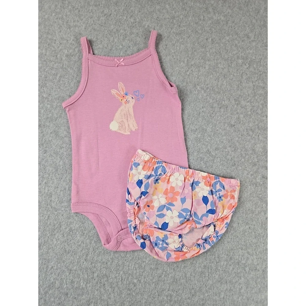 Carter's Baby Girls Size 6 Months 3 pc Top Bodysuit & Shorts Bunny Outfit NEW